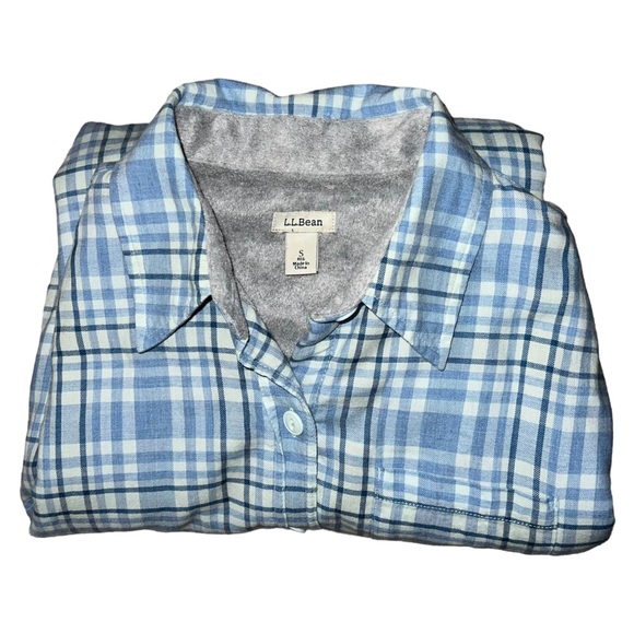 L.L. Bean Plaid Blue Fleece Lined Button Down Flannel Shirt Jacket Top Sz Small - Picture 3 of 14